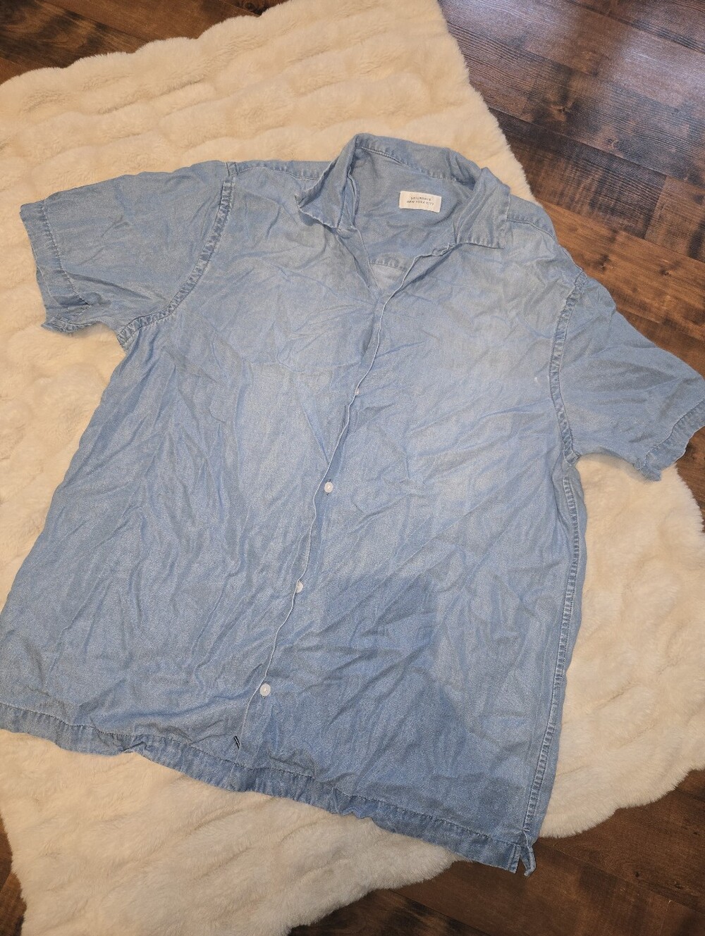 Saturdays NYC Mens [Small] Blue Lyocell Short Sleeve Button Shirt